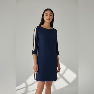 Vince Camuto Navy Blue Shift Dress With Yellow and White Side Stripe Sz 4